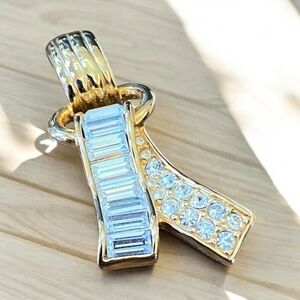 Vintage Swan Swarovski Gold Tone Chain Ribbon Pendant with Austrian Crystals